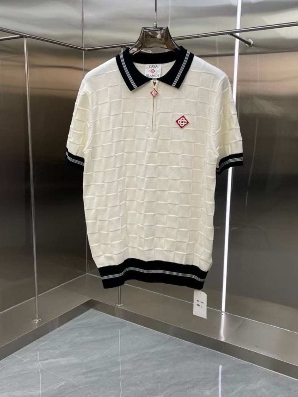 White Short-Sleeve Polo with Black Trim